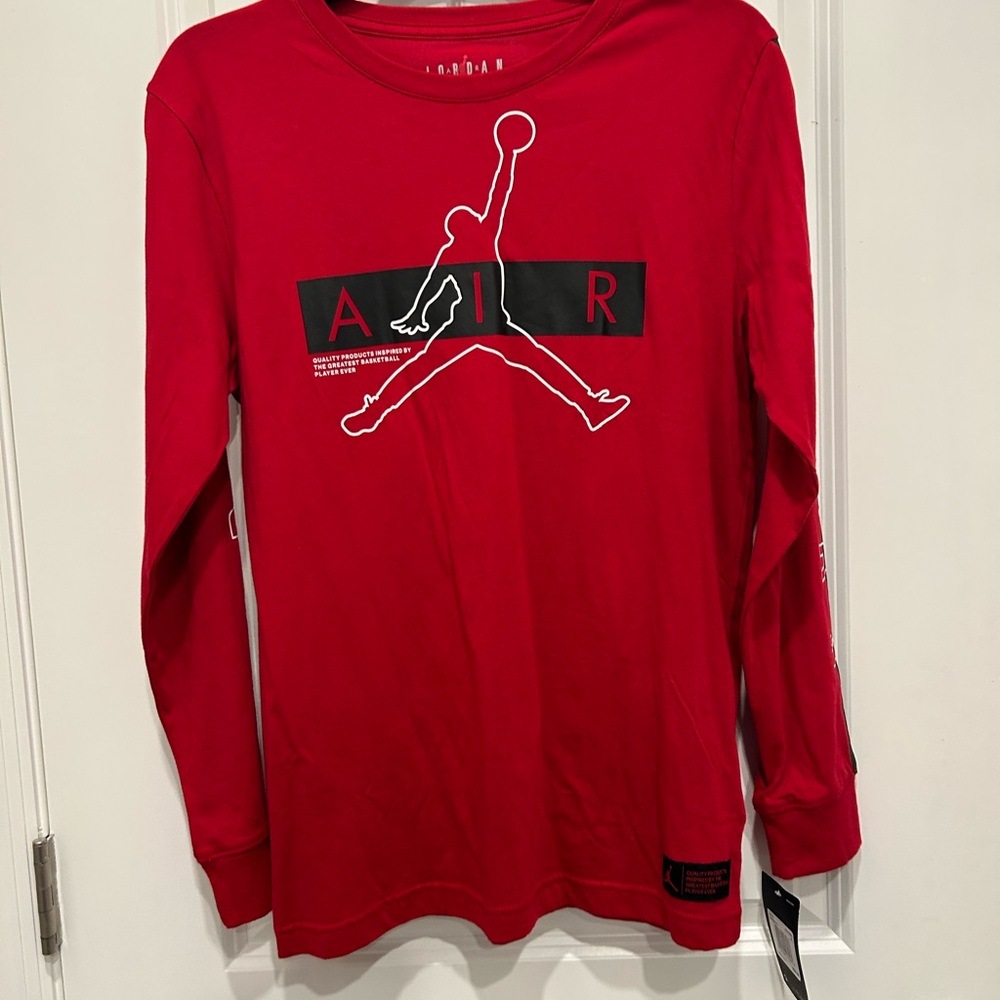 Jordan Red Long Sleeve Tee with Logo